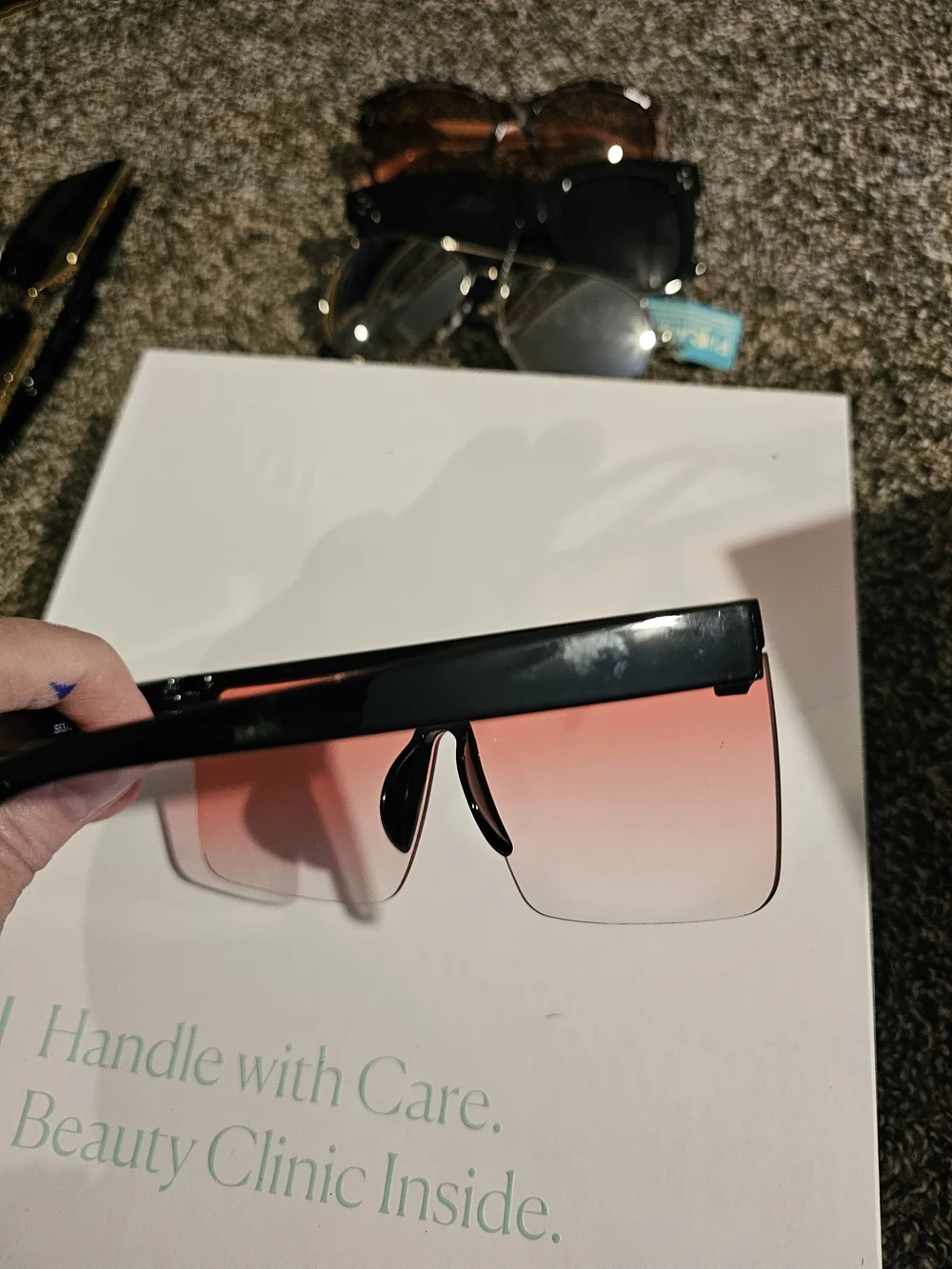 Women’s Rimless Shield Sunglasses - Black Frame with Pink Gradient Lens